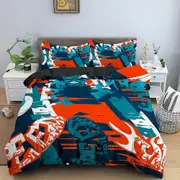 v96 Bed Sheets Cartoon Graffiti Bedding Set,Duvet Cover Comforter Bed Set Quilt Cover Pillowcase,King Queen Twin Size Boys Girls Adults 3-Piece Beddin
