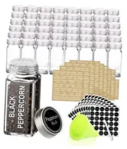 48 Glass Spice Jars with 713 Spice Labels, Chalk Marker and Funnel Complete