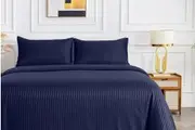 LINENOVA All Size Bed Ultra Soft 3 Pcs Quilt Cover Set Stripes(Navy)