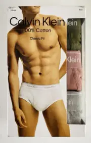 3-Pack Calvin Klein Men’s 100% Cotton Brief Olive Green, Dusty Rose, Grey, Small