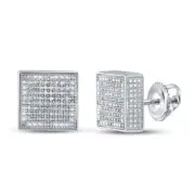 Macey Worldwide Jewelry Silver Mens Diamond 3D Square Earrings 1/2 CT