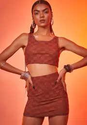 [Poster Grl] Luxury Vibes Checker Mini Skirt Set
