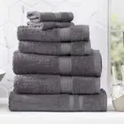 7pc Renee Taylor Stella Charcoal Soft Bath Mat/Towel Set Bamboo Cotton 650 GSM