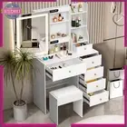 White Dressing Table Stool Set Makeup Mirror Vanity Desk Cabinet White LED light