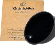 MAIBAOTA 2.4" Large Black Obsidian Crystal Stone Polished Palm Stone Healing Crystals 0.7" Thick Natural Reiki Gemstone Worry Stone Energy Balancing Anxiety Stress Relief Meditation 1 Pc