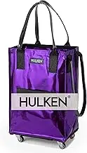 HULKEN (Small, Ultraviolet) Reusable Grocery Bag On Wheels, Shopping Trolley, Rolling Tote, Zipper Closure, Lightweight, Carries Up to 66 lb, Folds Flat