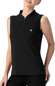 [Gopune] Women's Sleeveless Golf Shirts Quick Dry Zipper Collarless Activewear Tennis Polo T-Shirts