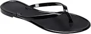 [Libbook] Womens Sandals Jelly Shoes Thong Flip Flops Flat for Ladies Black Slides Size 11 T-Strap Jellies Slippers with Adjustable Strap Buckle Summer Beach Dressy