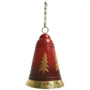 LVD Metal Jingling Bell Beaded Chain Christmas Decoration 15x9.5cm Red/Gold