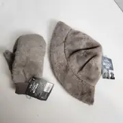 New Sprigs Faux Fur Reversible Mocha/Black Sherpa Mittens & Bucket Hat