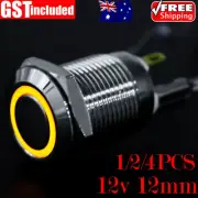 UP 4PCS 12V 12mm Car Boat Push Button Metal Latching Switch LED Light Waterproof