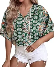 [Generic] Work Shirts for Women Cotton Shirt Bohemian Printed Loose Button Casual Top Ladies T Shirt Stretchy Thermal Top Swim Pack