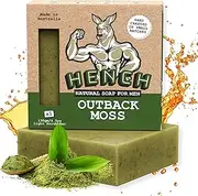 HENCH – Mens Soap Bar Handcrafted Natural Soap for Men Exfoliating Moisturising Man Soap Palm Oil Free and No Harsh Chemicals Soothes Dry Irritated Skin (Burnt Barrel Rum 1pk) (Outback Moss 1pk)