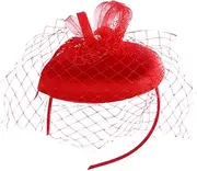 [OATIPHO] Mesh Beret Cap Beret Hat Women Silk Bonnet Costume Beanies for Men Sparkly Headband Sun Protection Face Cover Wide Brim Hat Women Bling Bling Hair Gems Veil Headband Red Cloth
