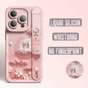 With Wristband 16 Pro Max 16 Plus Liquid Silicon No Fingerprint iPhone Case