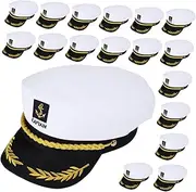 [ROMISBABA] 20pcs Embroidered Captain Hat Captain Hats for Boaters Boat Hats Admiral Hat Yacht Captain Hat Captain Cap Pirate Hat Sailor Cap Captain Hat for Cosplay Navy Hat Cotton White