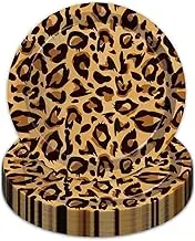 50PCS Leopard Print Plates 9 Inch for Jungle Safari Party Supplies - Animal Print Paper Food Trays for Birthday, Baby Shower, Jungle Party Decorations