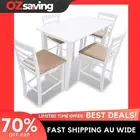 Bar Table Set 4 Stools White Rustic Kitchen Dining Room 110x60x90.8cm 1832