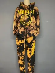 Men Nirvana Inspired Bleach TieDye Set / Hoodie & Pants Smiley Outfit Unisex