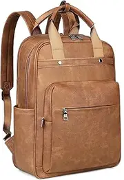 [MASINTOR] Leather Laptop Backpack for Women, Stylish Computer Backpack College Business Work Shoulder Bags Work and Travel