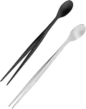 YARNOW 2pcs Stainless Steel Tasting Spoon and Plating Tweezers Versatile Cooking Utensil for Precise Dessert Decoration and Culinary Tasks Elegant Design for Professional Chefs