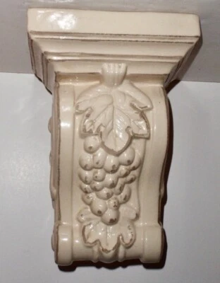 Large Wall Hanging Shelf Sconce Display Bracket Glazed Ceramic Grapes & Leaf