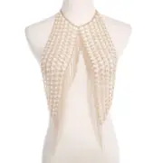Women Faux Pearl Body Chain Jewellery Backless Tank Top Bra Necklace Tassels