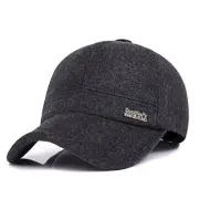 Men's Winter Warm Wool Woolen Tweed Peaked Baseball Cap Hat with Medium X-black