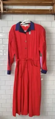 Adorable Vintage PRUE ACTON Ladies Red / Navy Dress SIZE 14 - Brand New With Tag