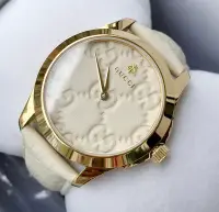 在飛比找Yahoo奇摩拍賣-7-11運費0元優惠優惠-GUCCI G-Timeless 立體皮紋米白色錶盤 白色皮