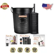 Vintage-Inspired Bathroom Accessories Set - Matte Black Trash Can & Toilet Brush