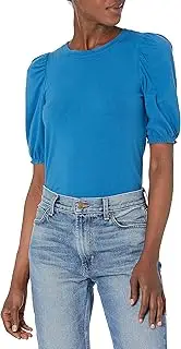 [Amazon Essentials] Women's Classic-Fit Puff Short-Sleeve Crewneck T-Shirt, Medium Blue, Medium