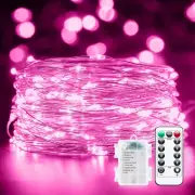 33Ft 100 LED Outdoor String Lights, Pink Fairy Lights Battery Operated with Remo