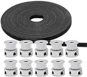 10pcs GT2 Timing Belt Pulley 5mm 20 Teeth Timing Pulley Wheel and GT2 5 Meters Rubber 2mm Pitch 6mm Wide Timing Belt