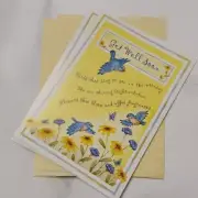 2 Get Well Soon Cards & Envelopes Recovery Sickness Blue Birds Butterfly Flowers