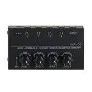 New 4 Channels 12V Black Mini Stereo Headphone Ultra-Compact Audio Amplifier