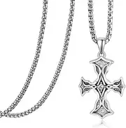 [KATHLU] Cross Necklace for Men S925 Sterling Silver Cross Pendant Crucifix Necklace Christian Jewelry Gift