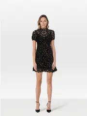 Black Crochet & Sequin Backless Dress