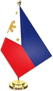 the Philippines Desk Small Flag Set,5×8 Inch Mini Filipinos Desktop Banner,12" Metal Solid Pole Decor,Tiny Digital Printed Polyester Banner With Golden Base