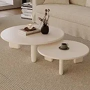 EKDJSN Coffee Table Set of 2, Modern Nesting Coffee Table Set, Circle Coffee Table, with Wooden Base, for Living Room, Bedroom, Office(White)