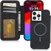 Case-Mate Wallet Folio iPhone 15 Pro Max Case - Black [12FT Drop Protection] [Compatible with MagSafe] Magnetic Flip Folio Cover Made w/Genuine Pebbled Leather, Landscape Stand, Cash and Card Holder