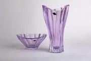 Set Vase 12 " and Bowl 8" Amethyst Vase Desert Bowl Bohemia Czech Crystal Gift