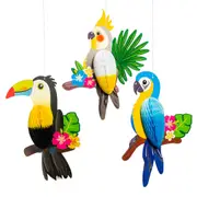 Tropical Birds Honeycomb Hanging Decorations (Pack of 3)