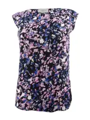 Tahari ASL Women's Printed Flutter-Sleeve Top (XS, Black/Pink)
