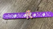 Justice purple initial R unicorn glitter shaker Rubber slap bracelet