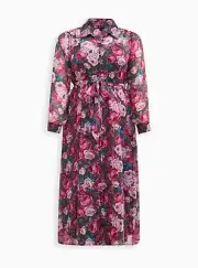 Torrid Maxi Rose Woven Shirt Dress Floral Multi Plus Size 4 4X 26 #H69429
