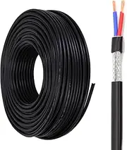 30FT-200FT 22/20/18/16/14AWG (0.3/0.5/0.75/1.5/2.5mm²) Wire 2-Conductor Pure Copper Core Electronic Wire Double-Layer Shielded Anti-Interference Audio Control Signal Wire(30ft(10M),22AWG(0.3mm²)-2C)