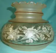 HURRICANE LAMP SCONCE GLASS SHADE GLOBE BROWN FLORAL ROSES ON CLEAR GLASS