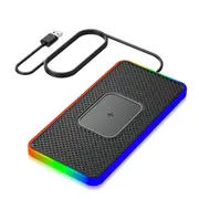 15w 2-in-1 Car Wireless Charger with Non-slip Mat and Colourful Light - 0.3m Usb Cable
