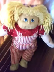 CABBAGE PATCH DOLL 1982 LEMON HAIR BLUE EYES in removable overalls & red blouse